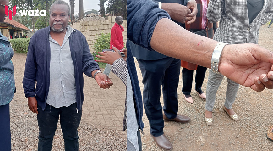 Machariah Gaitho with Kenya Editors Guild President Zubeidah Kananu outside Karen Police station after the former's release on Wednesday, July 17,2024. Image: HANDOUT